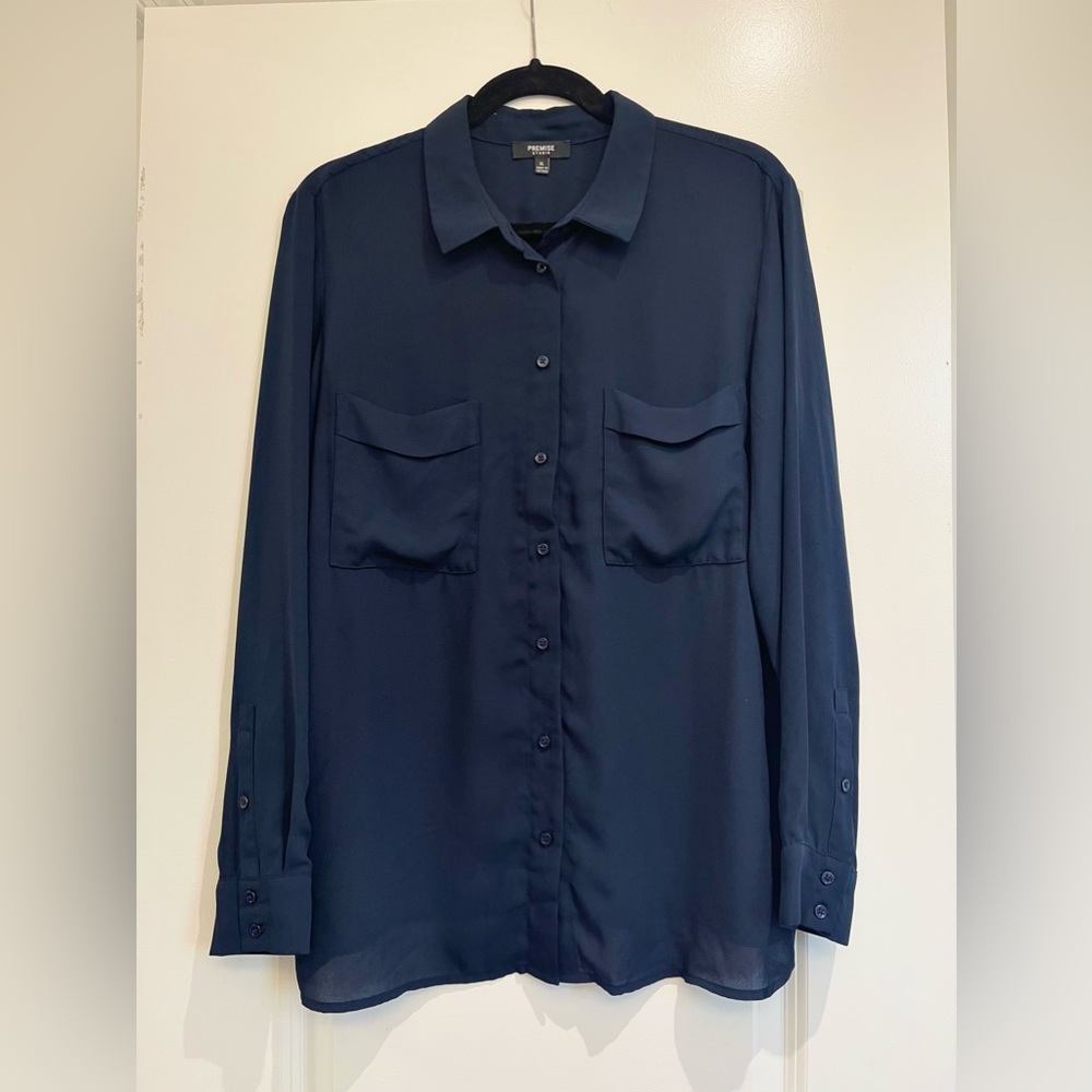 Premise Studio | Women’s XL Blouse | Blue | Long-sleeve Button Up